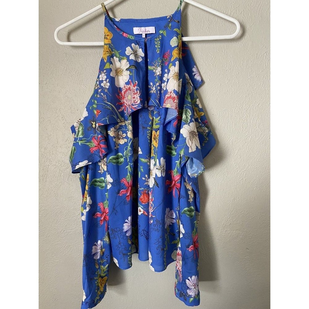 PARKER Dress Womens Small Cold Shoulder Ruffle Floral Blouse sz s